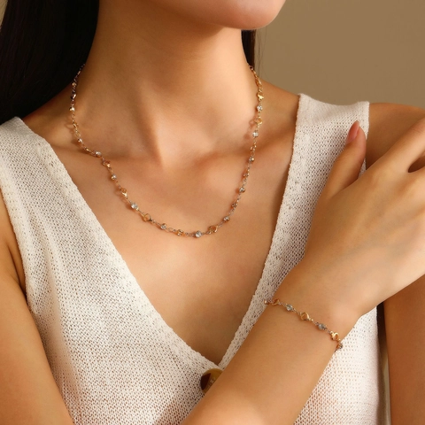 Juego de Collar en Y de Aleación de Corazón con Diamantes de Imitación para Mujer Elegante Cadena Larga Chapada en Oro Joyas de Perlas Artificiales