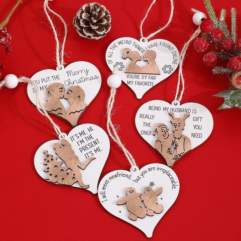 Addobbo Natalizio a Forma di Cuore in Legno Pendente Tagliato al Laser Decorazione per Albero Regalo per Famiglia Coppie Marito Amici