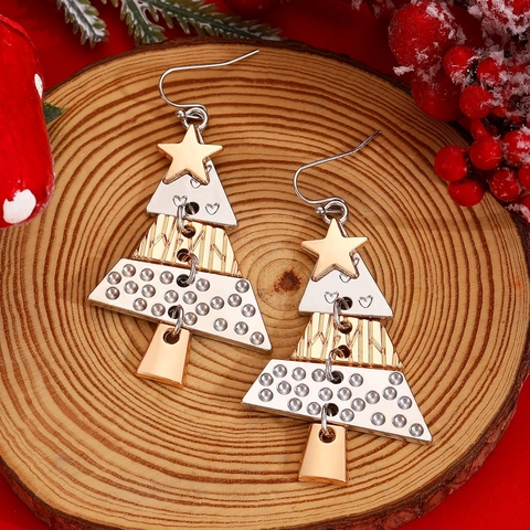 Christmas Tree Pendant Necklace And Earrings Zinc Alloy Rhinestone Drop Earrings Fashion Festival Party Women Jewelry
