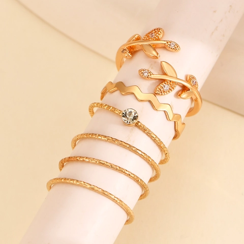 Ins Stil Gold Silber Plattiert Kupfer Legierung Stapelbar Ring Set Für Damen Geometrisch Herz Schmetterling Blatt Fingerring Schmuck
