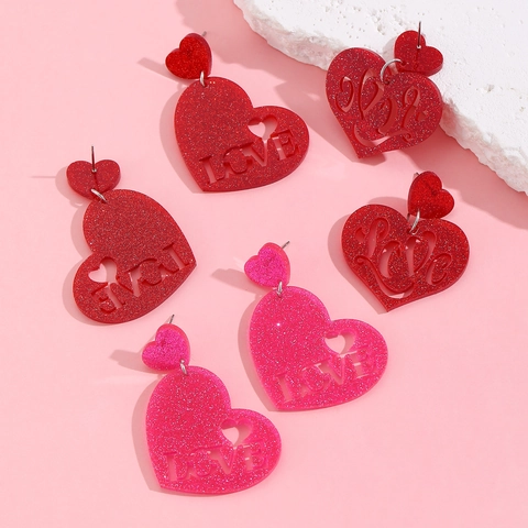 Valentine's Day Heart Teardrop Earrings Acrylic Romantic Love Letter Print Drop Earrings For Women Party Jewelry Gift
