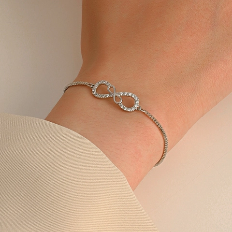 Fashion Women Copper Infinity Symbol Bracelet With Zirconia Rhinestone Adjustable Box Chain Jewelry For Daily Party