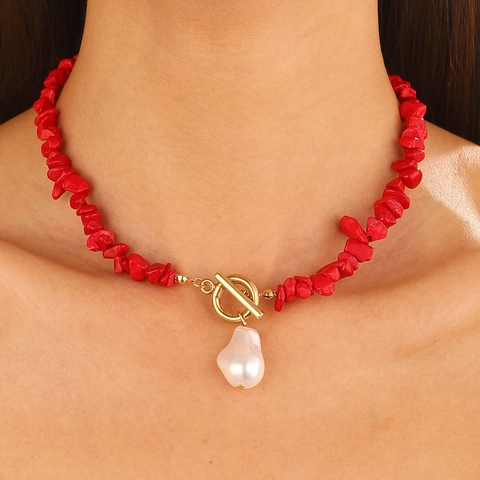 Vintage Bohemian Turquoise Necklace For Women With Artificial Pearl Pendant Retro Ethnic Style Turquoise Stone Choker Daily Vacation Jewelry Gift