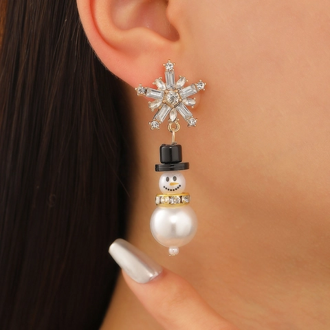 Weihnachten Schneemann Ohrringe Halskette Set Für Damen Legierung Kunstperle Schneeflocke Zirkonia Anhänger Schmuck Geschenk
