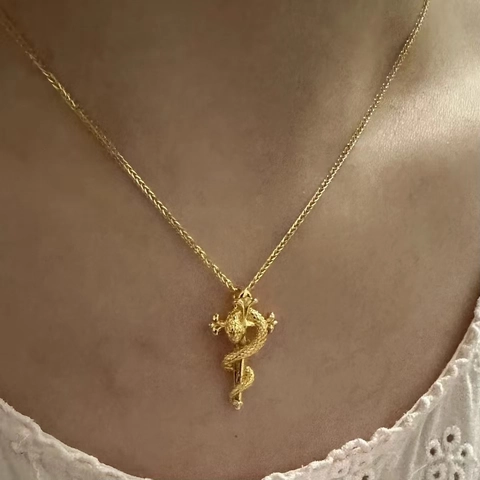 Vintage Legering Goud Slang Hanger Halsketting Voor Vrouwen Kruis Scepter En Oneindigheid Slang Ontwerp Mode Sieraden