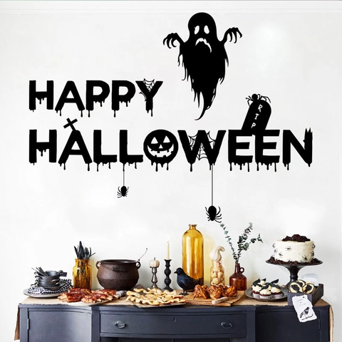 Halloween Wandtattoo Geist Spinne Grabstein Happy Halloween DIY PVC Abnehmbare Aufkleber Für Wohnzimmer Party Deko