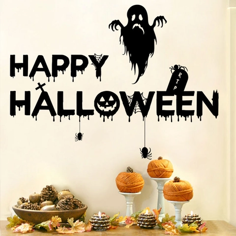 Halloween Wandtattoo Geist Spinne Grabstein Happy Halloween DIY PVC Abnehmbare Aufkleber Für Wohnzimmer Party Deko