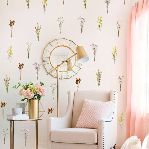 Realistischer Trockenblumenstrauß Wandtattoo Abnehmbare PVC Botanische Blumen Aufkleber Für Wohnzimmer Schlafzimmer Home Deko