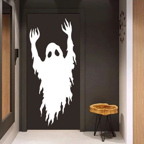 Halloween White Ghost Wall Sticker PVC Carved Removable Decal For Window Door Cabinet Festive Party Home Decoration FX1577