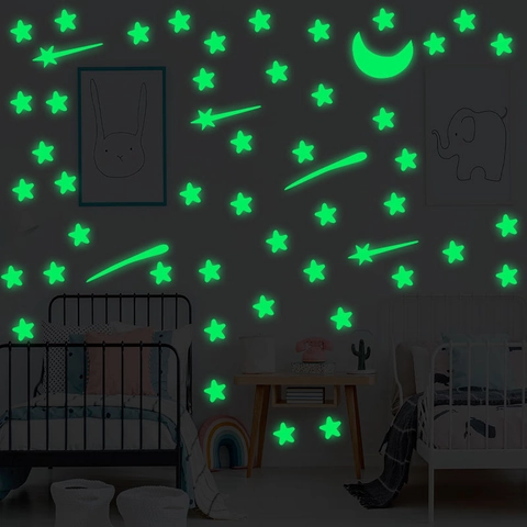 Adesivi Murali Stelle Luna Luminosi al Buio Decalcomanie Murali Meteore per Camera dei Bambini Arredamento PVC Autoadesivo