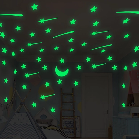 Glow In The Dark Stars Moon Meteor Luminous PVC Wall Stickers For Kids Bedroom Ceiling Home Decorative Removable Decals
