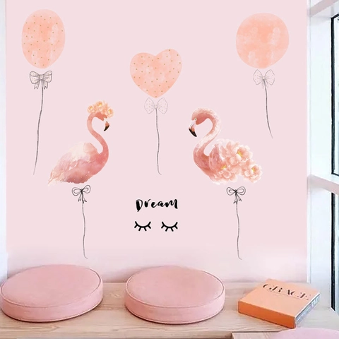 Pink Flamingo Balloon Bowknot Wall Stickers Watercolor Dream Letter PVC Removable Decal For Kids Room Bedroom Decoration