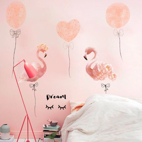 Pink Flamingo Balloon Bowknot Wall Stickers Watercolor Dream Letter PVC Removable Decal For Kids Room Bedroom Decoration