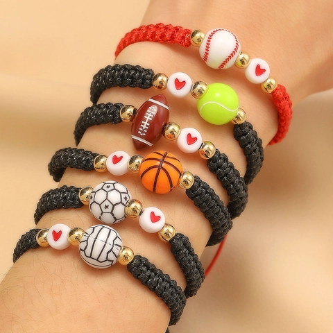 Bracelet En Corde Tressée Sportive Avec Charmes De Ballon En Alliage Cordon Ciré Réglable Pour Les Fans Bijoux De Fantaisie