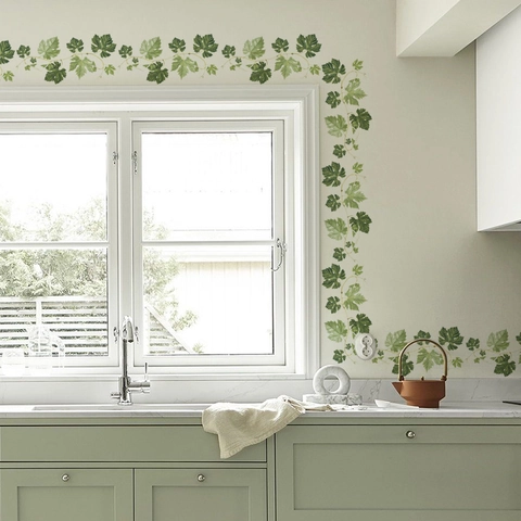 Green Leaf Vine Wall Sticker PVC Self Adhesive Removable Botanical Decal For Kitchen Living Room Home Interior Decoration