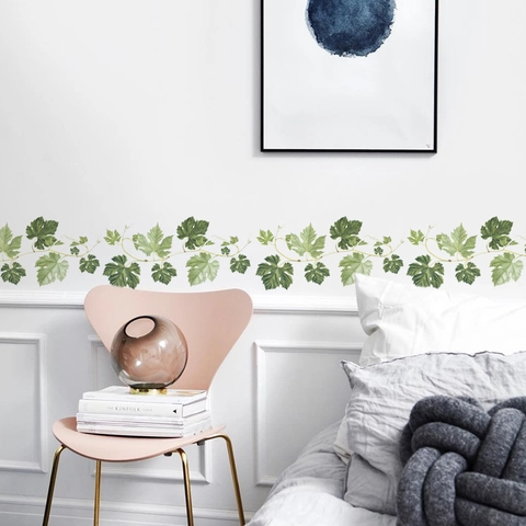 Green Leaf Vine Wall Sticker PVC Self Adhesive Removable Botanical Decal For Kitchen Living Room Home Interior Decoration