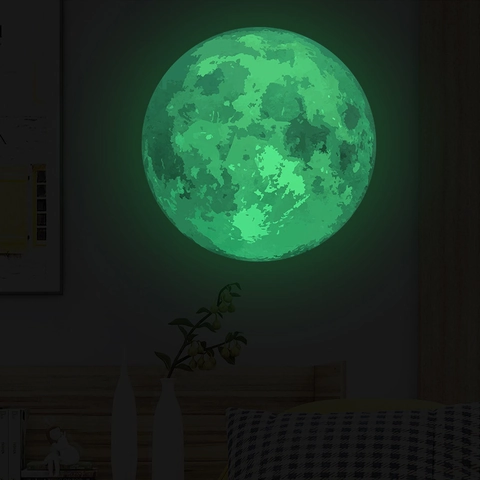 Luminous Moon Wall Sticker Glow In Dark Realistic Lunar Surface PVC Decal For Bedroom Living Room Ceiling Home Decor