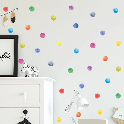 Multicolor Watercolor Polka Dot Wall Stickers PVC Removable Art Decals For Kids Room Nursery Kindergarten Home Decoration