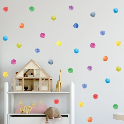 Multicolor Watercolor Polka Dot Wall Stickers PVC Removable Art Decals For Kids Room Nursery Kindergarten Home Decoration