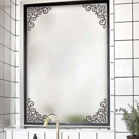 Black European Retro Vine Scroll Corner Wall Sticker Removable PVC Window Cabinet Symmetrical Floral Decoration Decal