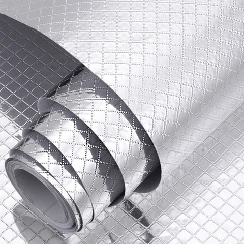 Küche Ölabweisend Aluminiumfolie Aufkleber Silber Raute Muster Wasserdicht Hitzebeständig Schrank Arbeitsplatte Wandsticker