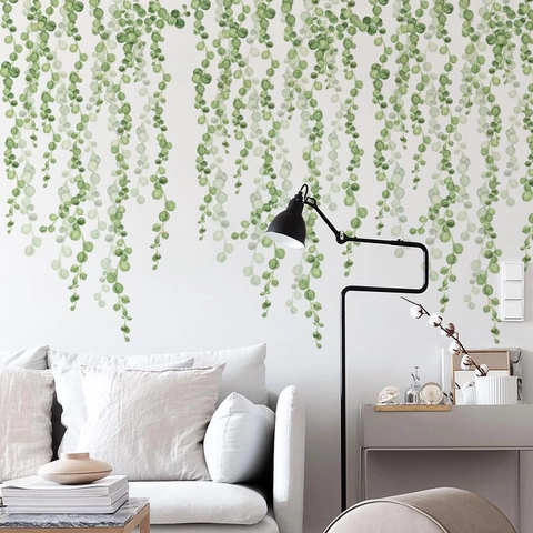 Moderne PVC Groene Hangende Blad Muurstickers Verwijderbare Aquarell Plant Muurstickers Voor Woonkamer Slaapkamer Huis Decoratieve Stickers