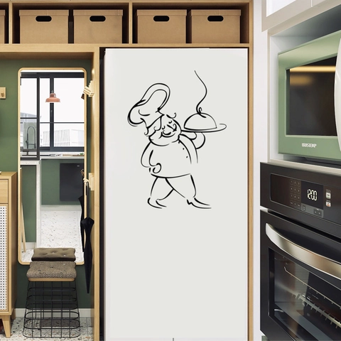Creative Cartoon Chef Wall Sticker Removable PVC Decal For Kitchen Restaurant Home Decor Decorative Line Art Wall Sticker