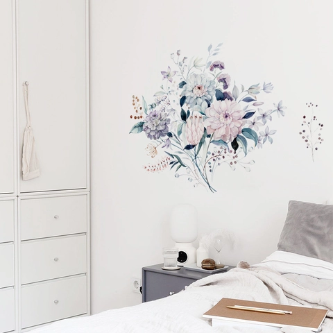 Vinilo de Pared Flores Acuarela Removible PVC Calcomanía Floral para Dormitorio Sala de Estar DIY Decoración de Pared de Fondo Hogar
