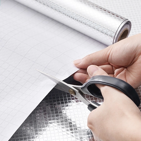 Küche Ölabweisend Aluminiumfolie Aufkleber Silber Raute Muster Wasserdicht Hitzebeständig Schrank Arbeitsplatte Wandsticker