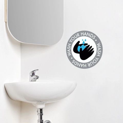 Vinilo de Pared Redondo Wash Your Hands PVC Impermeable Removible Cartel para Baño Aseo Señalización Higiene Pública