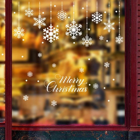 Pegatinas de Ventana de Navidad con Copos de Nieve Blancos Merry Christmas Estáticas para Puertas de Cristal y Escaparates