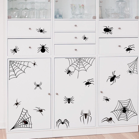 Halloween Party Decorations Black PVC Spider Web Wall Stickers Removable Horror Spider Window Decals For Home Party Decor