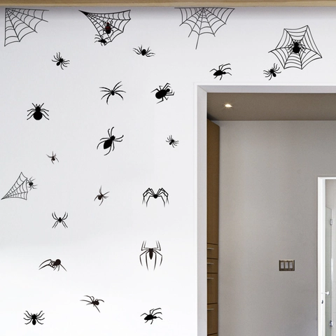 Halloween Party Decorations Black PVC Spider Web Wall Stickers Removable Horror Spider Window Decals For Home Party Decor
