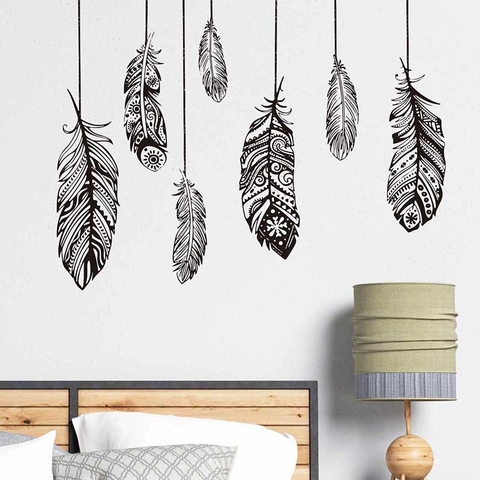 Böhmische Mandala Feder Wandtattoos PVC Schwarz Stammes Muster Home Decor Für Wohnzimmer Schlafzimmer Büro Abnehmbare Aufkleber