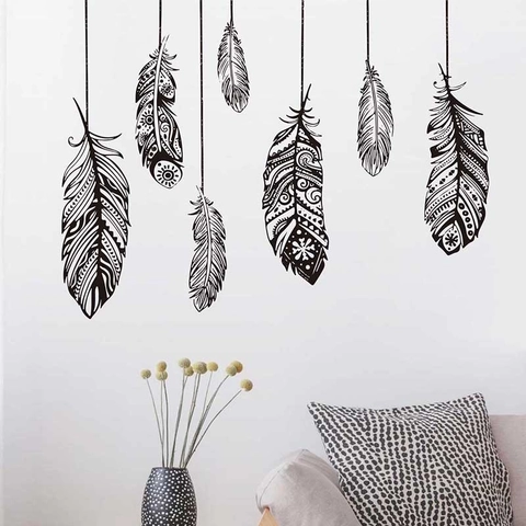 Böhmische Mandala Feder Wandtattoos PVC Schwarz Stammes Muster Home Decor Für Wohnzimmer Schlafzimmer Büro Abnehmbare Aufkleber