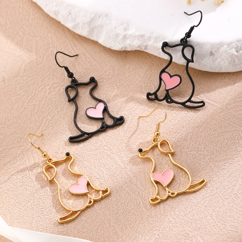 Süße Hohl Hund Anhänger Ohrringe Mit Rosa Herz Legierung Acryl Cartoon Tier Tropfen Ohrringe Für Damen Modeschmuck