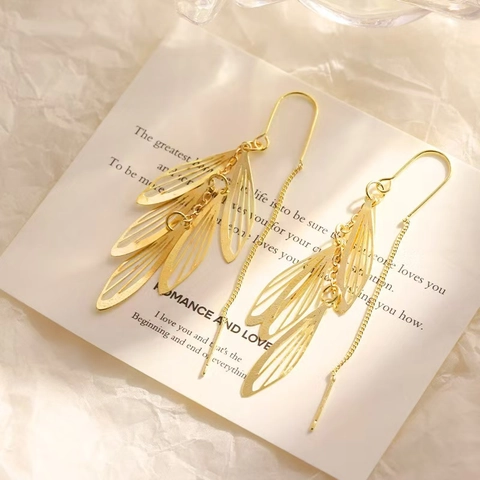 Elegant Hollow Leaf Tassel Ear Threads Long Dangle Earrings With 925 Sterling Silver Earring Post Zirconia Star Jewelry For Women
