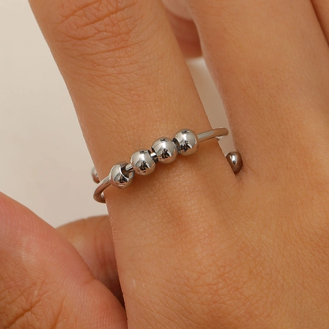 Adjustable Fidget Anxiety Ring For Women Men Spinner Ring Alloy Rotating Beads Spiral Stress Relief Jewelry Finger Ring