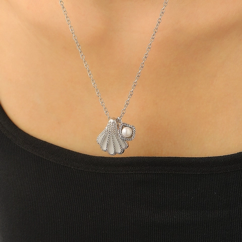 Bohemia Mermaid Shell Pendant Necklace For Women Alloy Artificial Pearl Rhinestone Sea Star Starfish Choker Beach Jewelry Gift