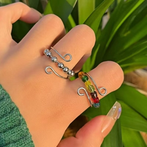 Legierung Anti Angst Fidget Ring Für Damen Herren Rotierende Regenbogenperlen Stressabbau Offener Verstellbarer Spiralring Modeschmuck Geschenk
