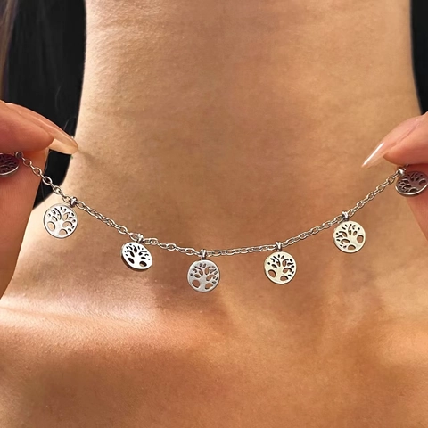Collana in Acciaio Inossidabile con Pendente a Più Elementi Cuore Farfalla Albero della Vita Stella Croce Gioielli per Donna