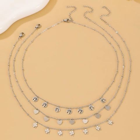 Collana in Acciaio Inossidabile con Pendente a Più Elementi Cuore Farfalla Albero della Vita Stella Croce Gioielli per Donna
