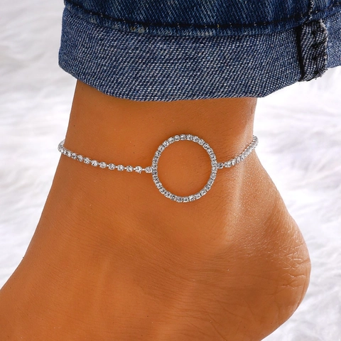Bracelet de Cheville à Gland en Strass Étincelant pour Femmes Alliage Géométrique Goutte d'Eau Bijoux de Fête de Mariage