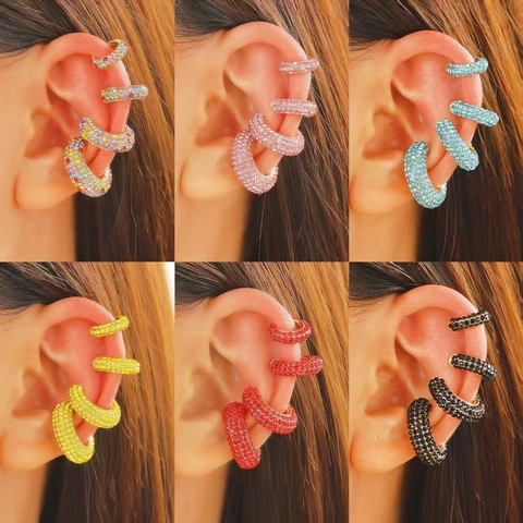 Vintage Geometric C-Shaped Copper Ear Cuffs For Women Rhinestone Artificial Pearl Non-Piercing Clip-On Earrings Fashion Jewelry