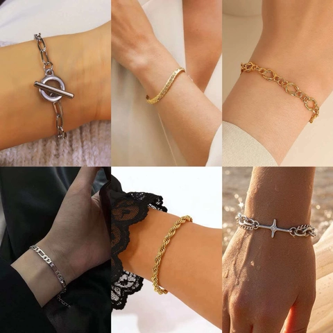 Minimalist Alloy Chain Bracelet For Men Women European Fashion Figaro Rope Link Bracelet Rhinestone Cross Pendant Jewelry Gift