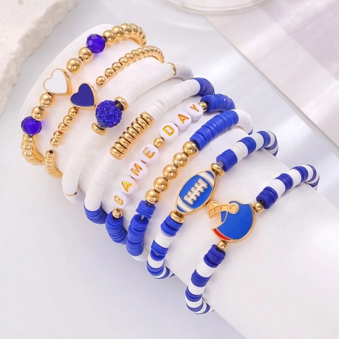 Mehrschichtiges Armband-Set Mit Amerikanischem Football-Thema Polymer-Ton Heishi-Perlen Legierung Helm Anhänger Game Day Schmuck
