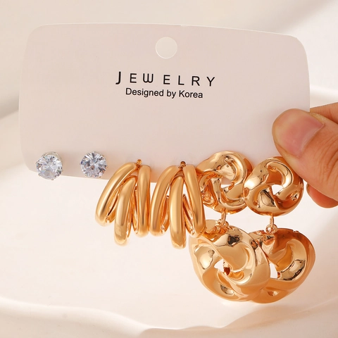 Modern Minimalist Alloy Rhinestone Earrings For Women Geometric Twist Knot Stud Earrings Gold Silver Jewelry Accessory Gift