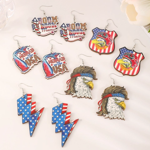 Orecchini Giorno dell'Indipendenza in Legno Bandiera USA Stella Aquila Rosso Bianco Blu Orecchini Pendenti Festa Donna Gioielli