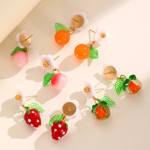 Sweet Pastoral Ceramic Fruit Stud Earrings And Necklace For Women Cute Strawberry Peach Orange Floral Jewelry For Summer Gift