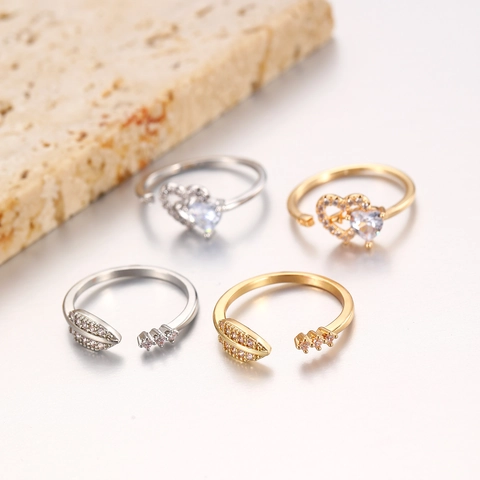 Cupid Arrow Heart Leaf Open Ring Zinc Alloy Rhinestone Adjustable Ring Fashion Jewelry For Women Valentine's Day Gift